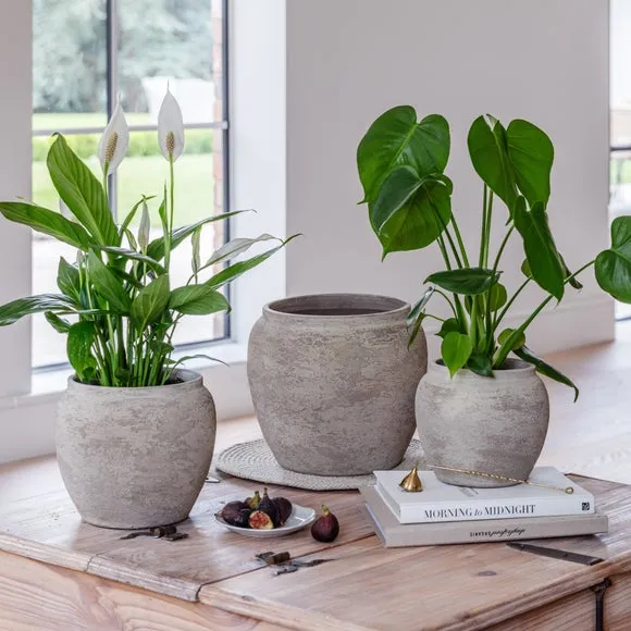 Rustic Plant Pot with Glaze - Grey, Terracotta