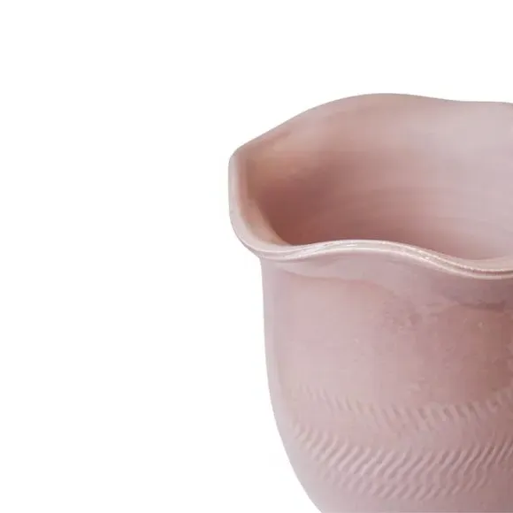 Scalloped Plant Pot with Fluted Design - Blush, Ceramic