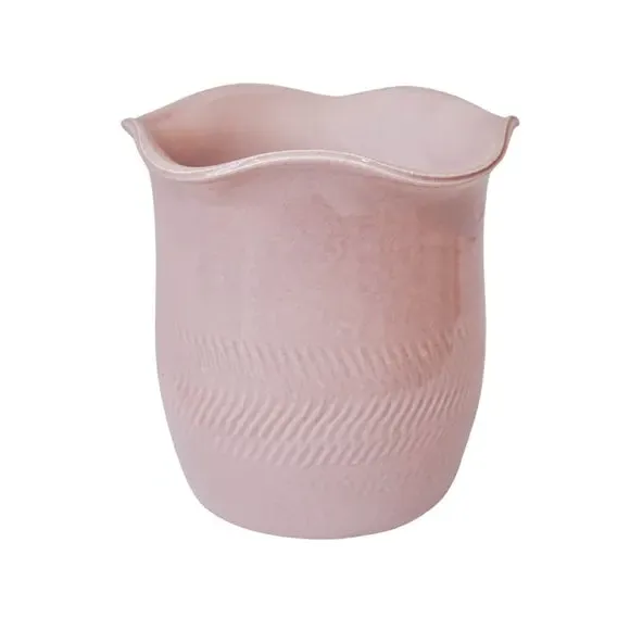 Scalloped Plant Pot with Fluted Design - Blush, Ceramic