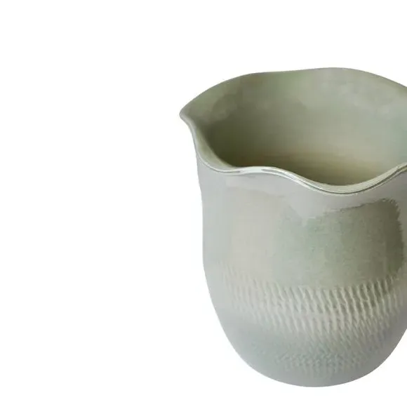 Scalloped Plant Pot with Fluted Design - Sage, Ceramic