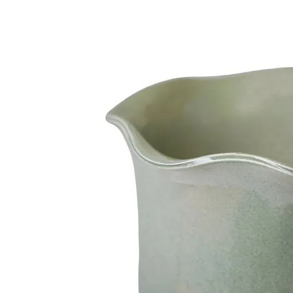 Scalloped Plant Pot with Fluted Design - Sage, Ceramic