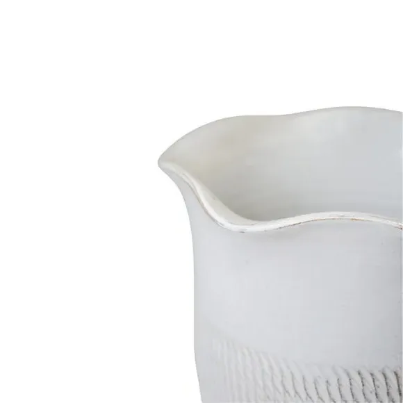 Scalloped Plant Pot with Fluted Design - White, Ceramic