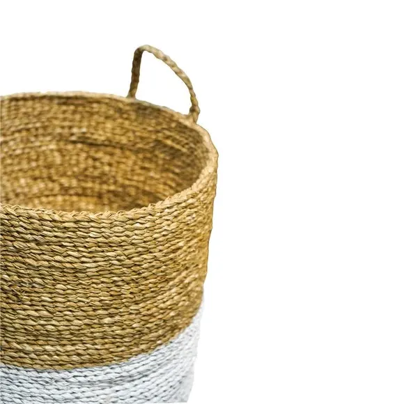 Set of 2 Log Baskets with Handles - White, Seagrass