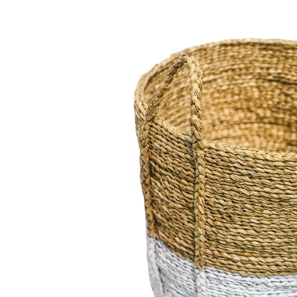 Set of 2 Log Baskets with Handles - White, Seagrass