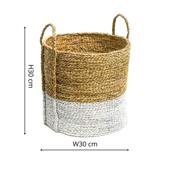 Set of 2 Log Baskets with Handles - White, Seagrass