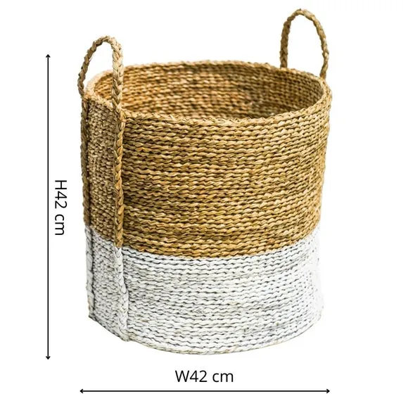 Set of 2 Log Baskets with Handles - White, Seagrass