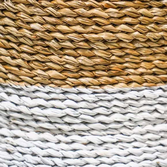 Set of 2 Log Baskets with Handles - White, Seagrass