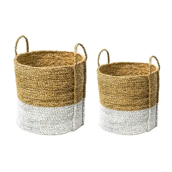 Set of 2 Log Baskets with Handles - White, Seagrass image