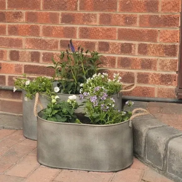 Set of 2 Outdoor Troughs with Rope Handles - Grey