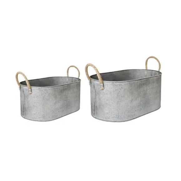 Set of 2 Outdoor Troughs with Rope Handles - Grey
