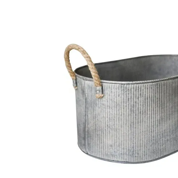 Set of 2 Outdoor Troughs with Rope Handles - Grey