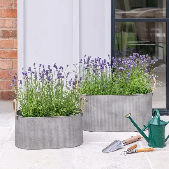 Set of 2 Outdoor Troughs with Rope Handles - Grey image