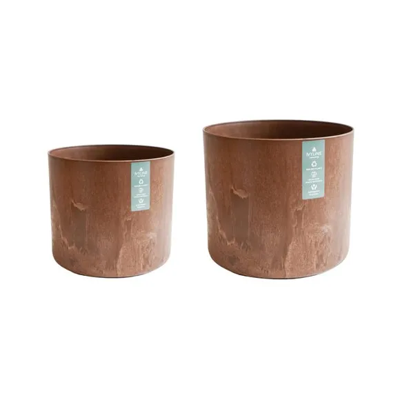 Set of 2 Plant Pots - Brown, Artificial Stone