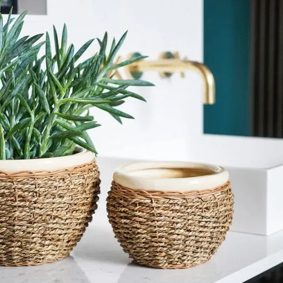 Set of 2 Plant Pots - Natural, Seagrass