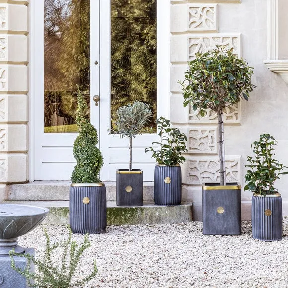 Set of 2 Plant Pots Ribbed Design - Grey
