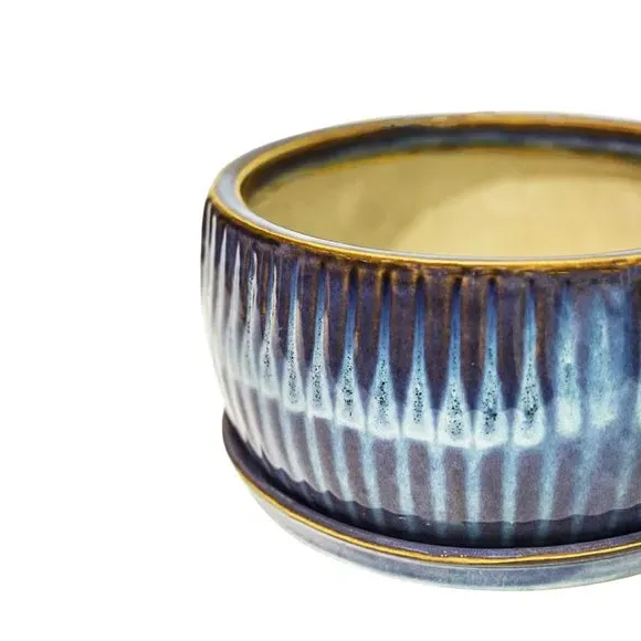Set of 2 Round Plant Pots - Blue, Reactive Glaze