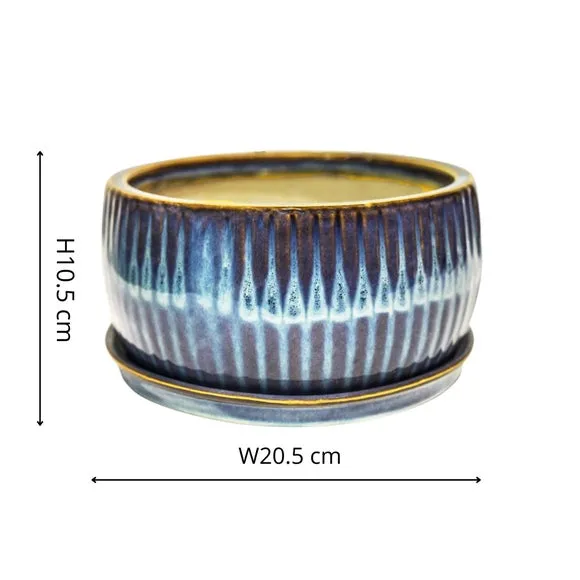 Set of 2 Round Plant Pots - Blue, Reactive Glaze