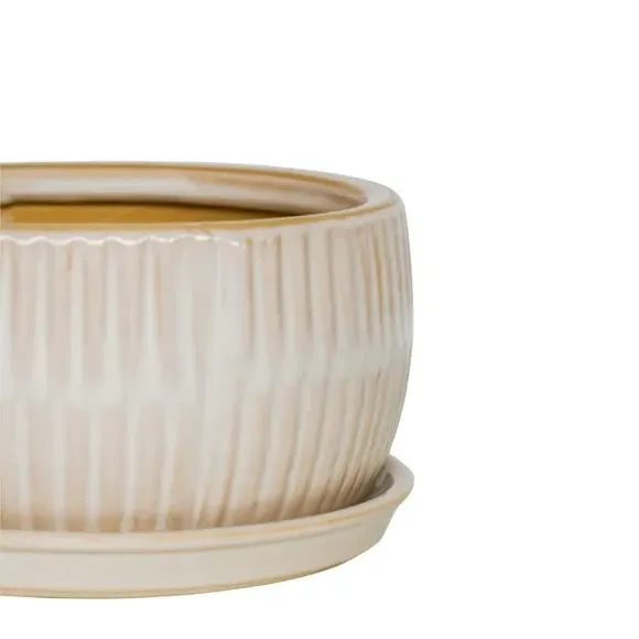 Set of 2 Round Plant Pots - White, Reactive Glaze