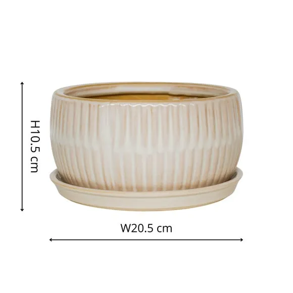 Set of 2 Round Plant Pots - White, Reactive Glaze