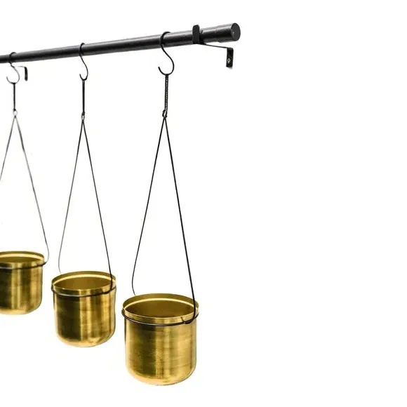 Set of 3 Hanging Plant Pots - Black, Metal