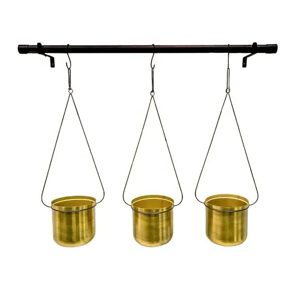 Set of 3 Hanging Plant Pots - Black, Metal
