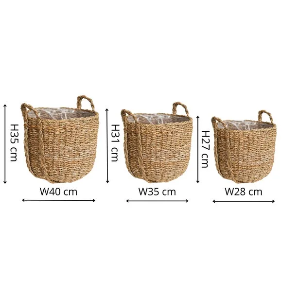 Set of 3 Plant Pots - Natural, Seagrass