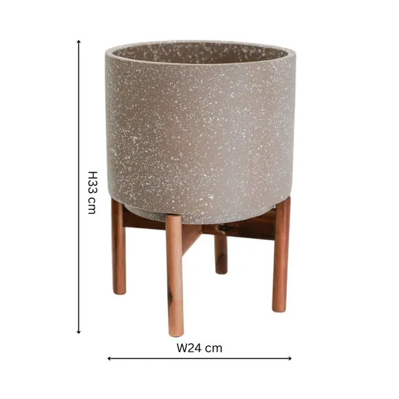 Speckled Plant Pot with Stand - Brown, Ceramic