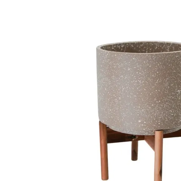 Speckled Plant Pot with Stand - Brown, Ceramic