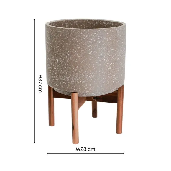 Speckled Plant Pot with Stand - Brown, Ceramic