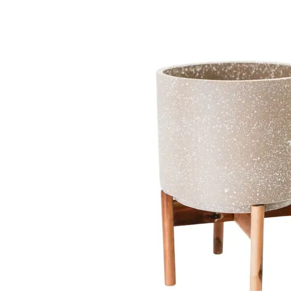 Speckled Plant Pot with Stand - White, Ceramic