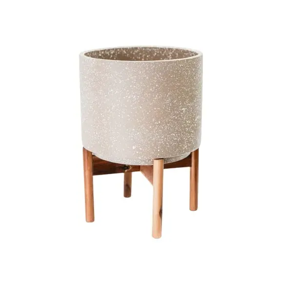 Speckled Plant Pot with Stand - White, Ceramic
