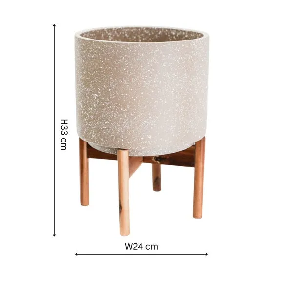 Speckled Plant Pot with Stand - White, Ceramic