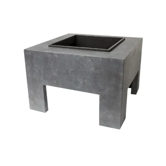 Square Fire Bowl with Console - Grey, Cement