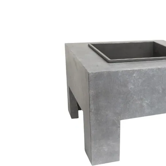 Square Fire Bowl with Console - Grey, Cement