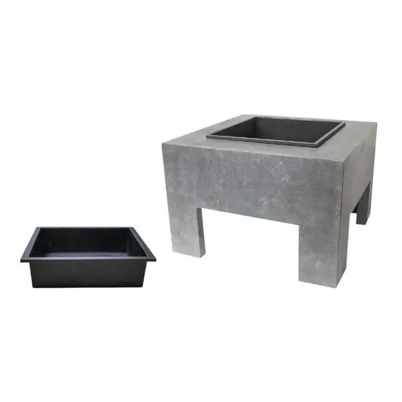 Square Fire Bowl with Console - Grey, Cement