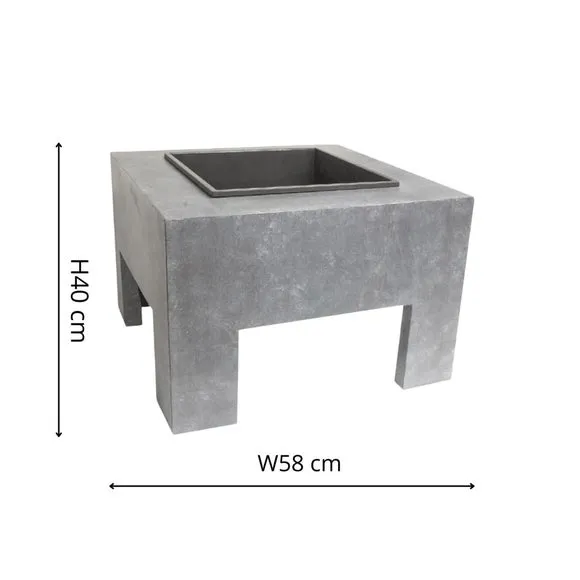 Square Fire Bowl with Console - Grey, Cement