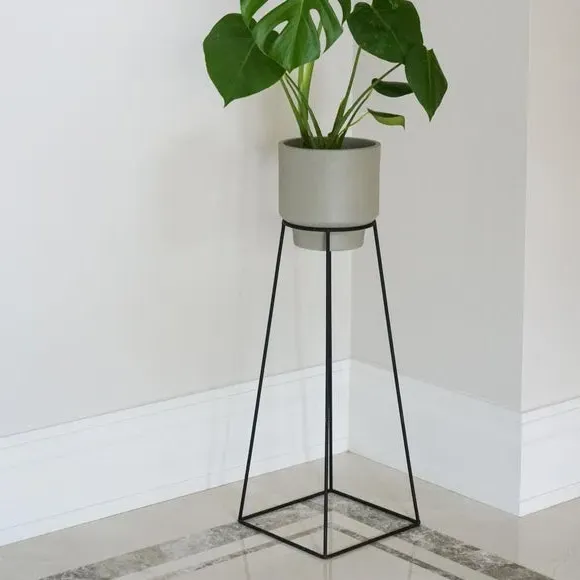 Square Plant Stand Geometric Design - Black, Metal image