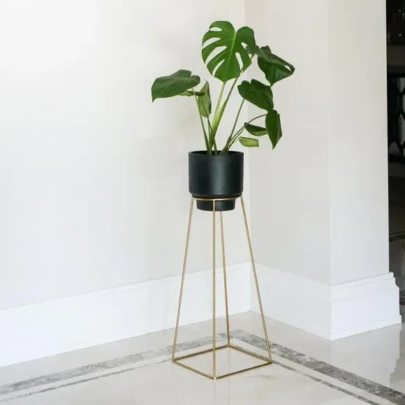 Square Plant Stand Geometric Design - Gold, Metal