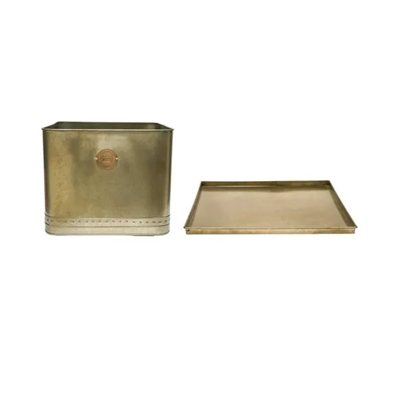 Square Planter with Base - Brass, Metal
