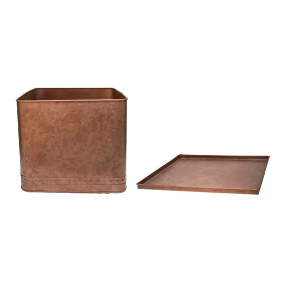 Square Planter with Base - Copper, Metal