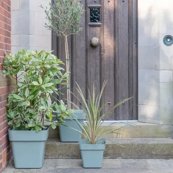 Square Planter with Wheels - Sage, Plastic