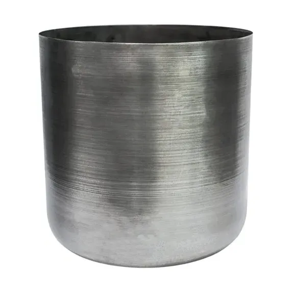 Steel Plant Pot with Brushed Finish - Pewter