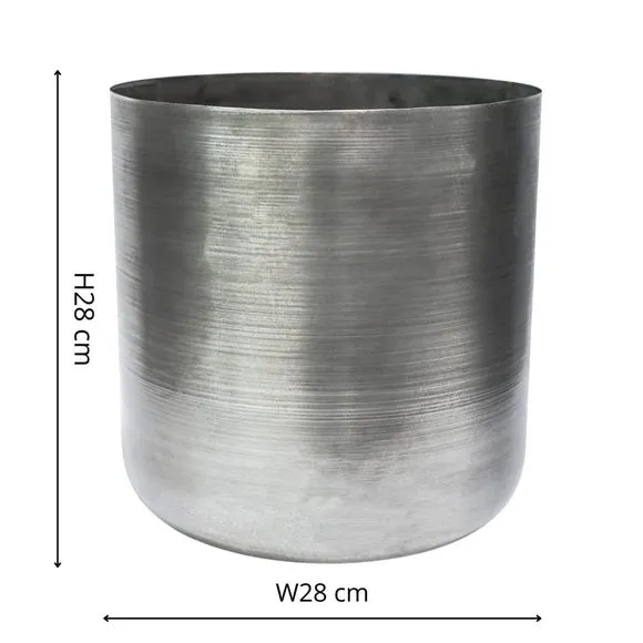 Steel Plant Pot with Brushed Finish - Pewter