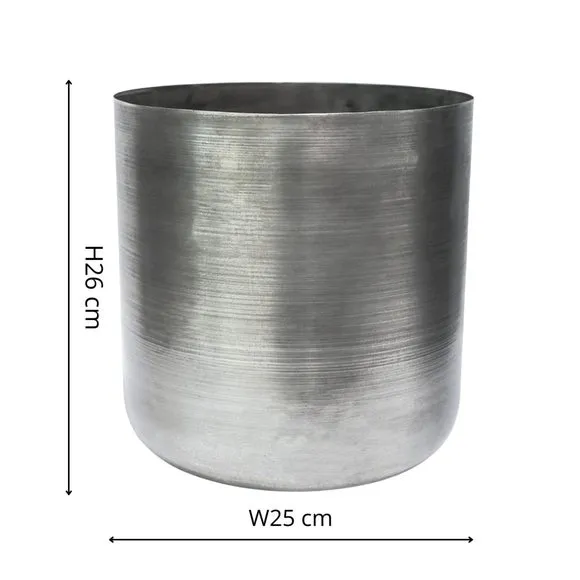 Steel Plant Pot with Brushed Finish - Pewter