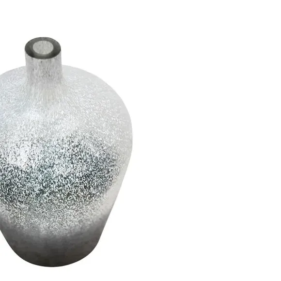 Stem Glass Vase with Frosted Finish - Blue