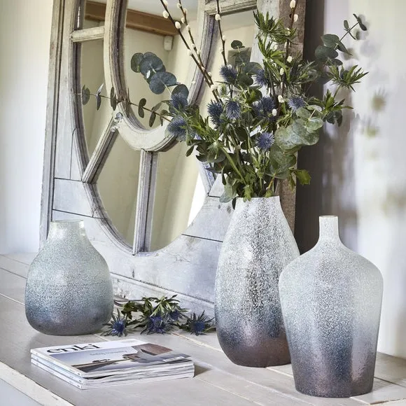 Stem Glass Vase with Frosted Finish - Blue