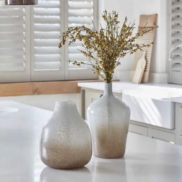Stem Glass Vase with Frosted Finish - Gold