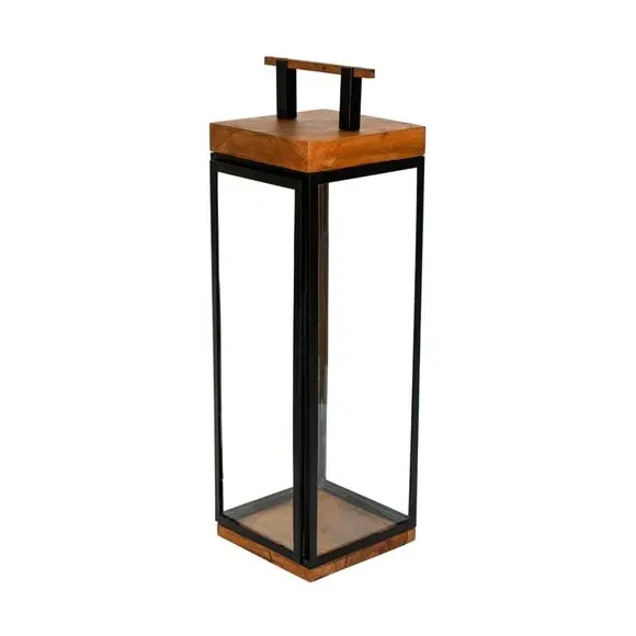 Tall Lantern with Handle - Black, Acacia Wood