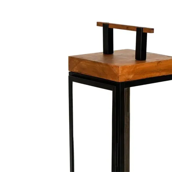 Tall Lantern with Handle - Black, Acacia Wood