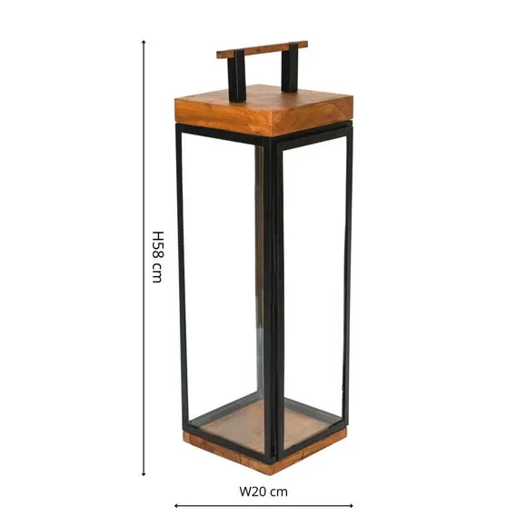 Tall Lantern with Handle - Black, Acacia Wood
